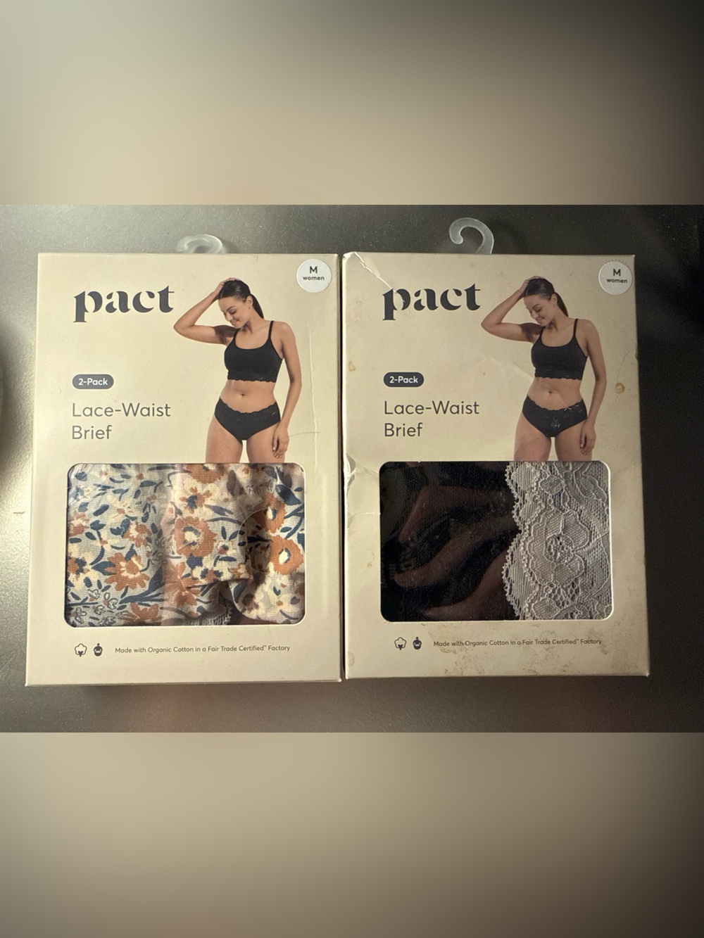 Pack 2 pack Lace Waist brief Underwear size M black flower petal